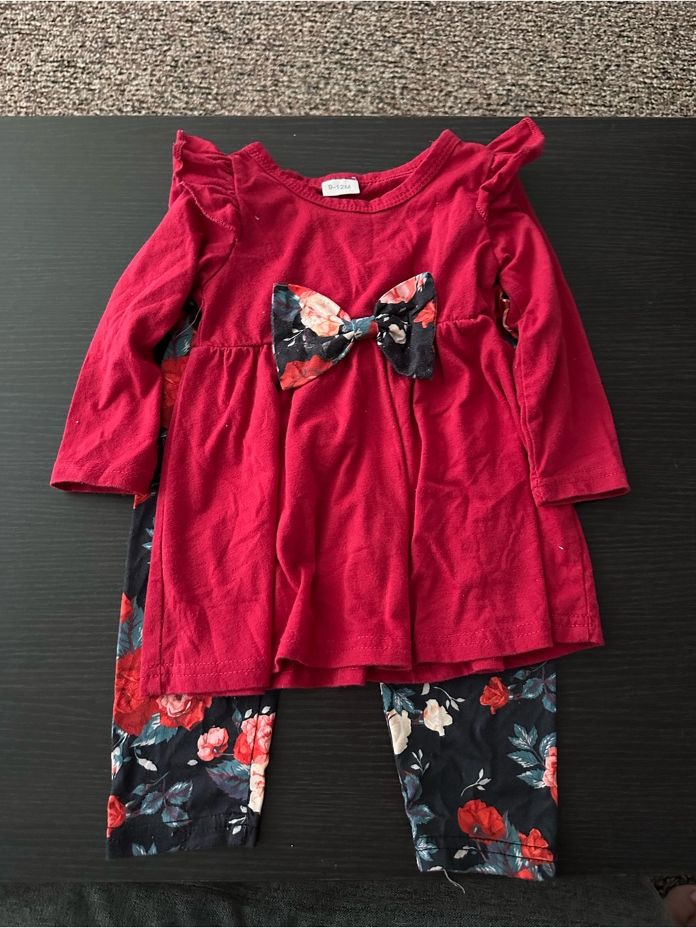 Red Baby Girl Tunic & Floral Bow Leggings Set